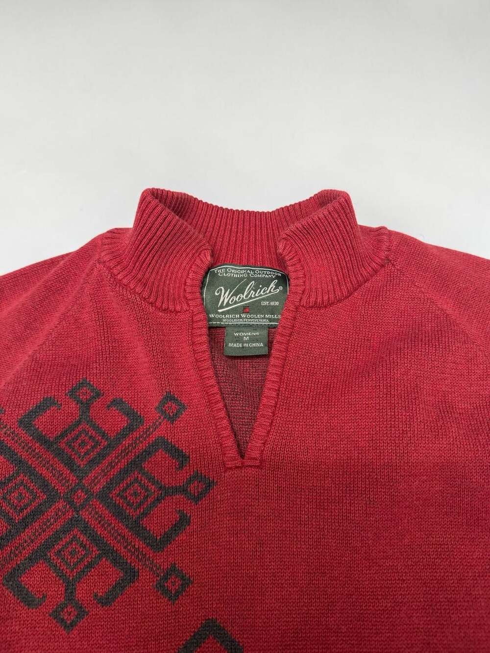 Woolrich Women's Red Geometric Pattern Mock Neck Pullover Sweater - M - Picture 3 of 3